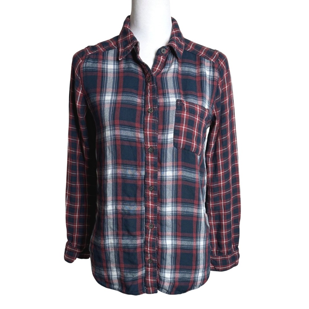 Abercrombie & Fitch Plaid Button‎ Down Flannel Style Navy Burgundy Womens XS